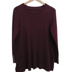 Womens Sz S Burgundy Long Sleeve Knit Sweater Beaded Hems